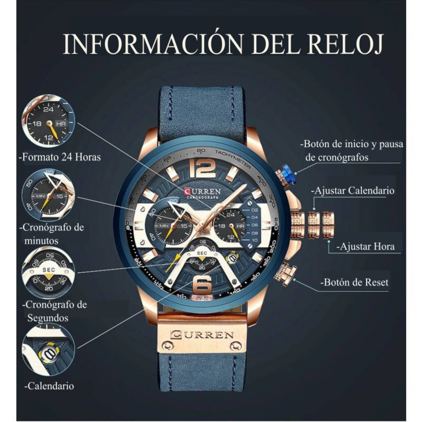 Reloj Curren 8329 Azul Cuero Cronógrafos
