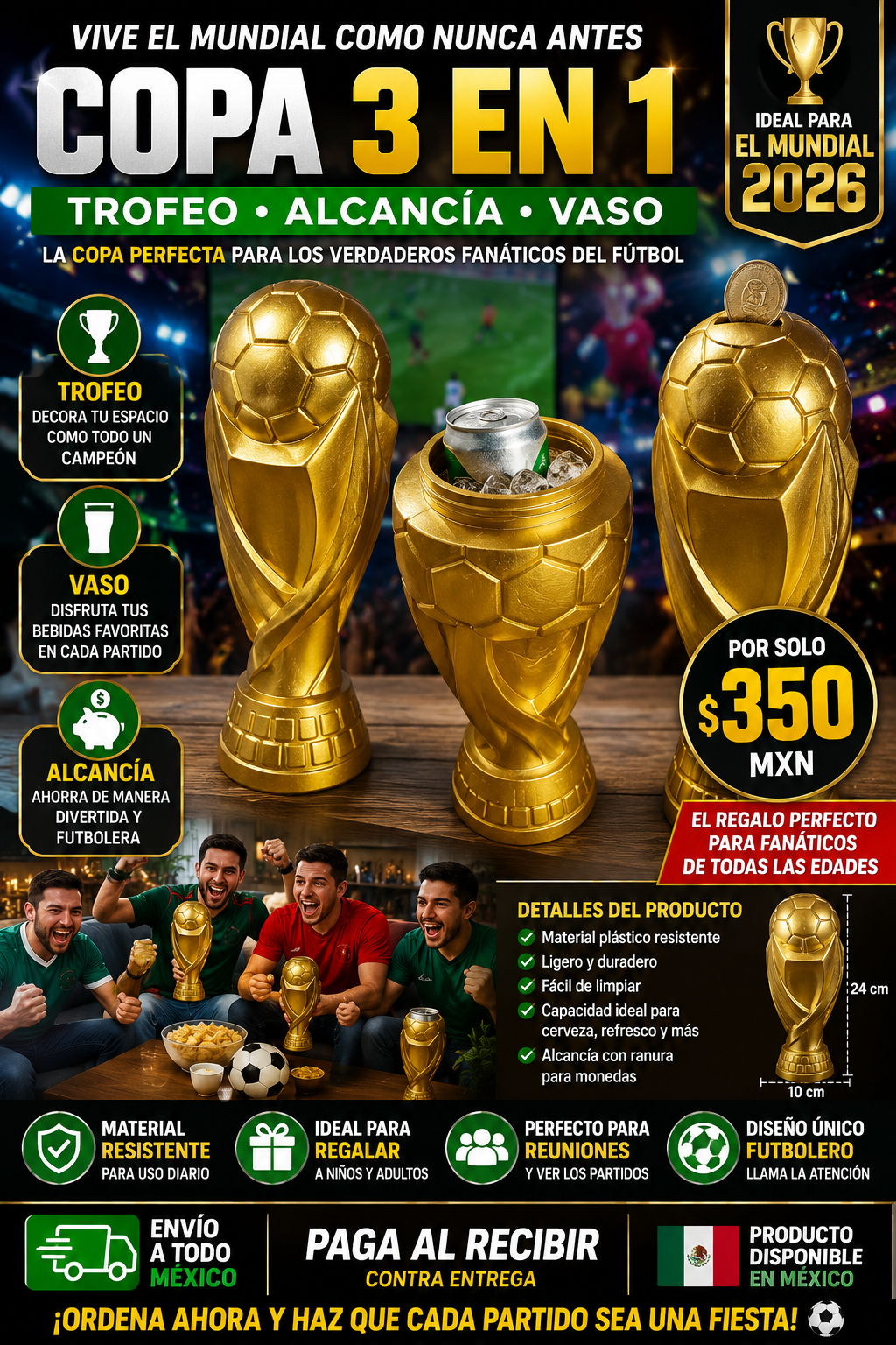 Trofeo Fútbol Alcancía Copa Mundial 5pz