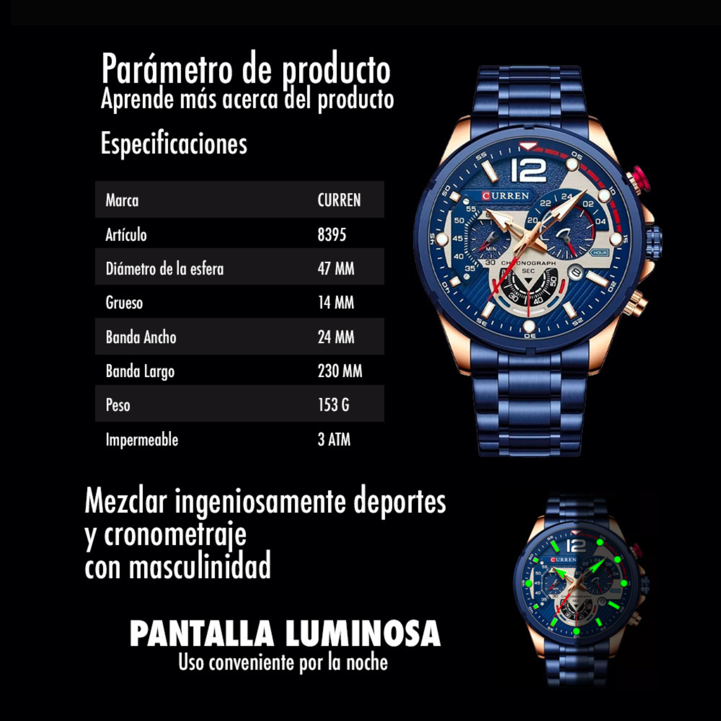 Reloj Curren 8395 Azul Cronó- Acero inox