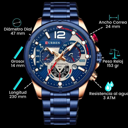 Reloj Curren 8395 Azul Cronó- Acero inox